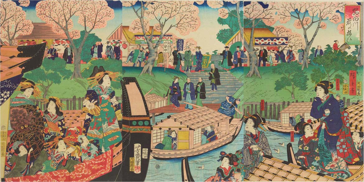 江戸の花見舟を描いた浮世絵